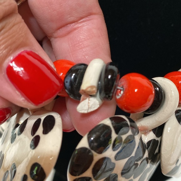 Vintage Ruby Z Ceramic Large Hearts Necklace Signed by Candace Loheed Cow Print - Picture 14 of 17